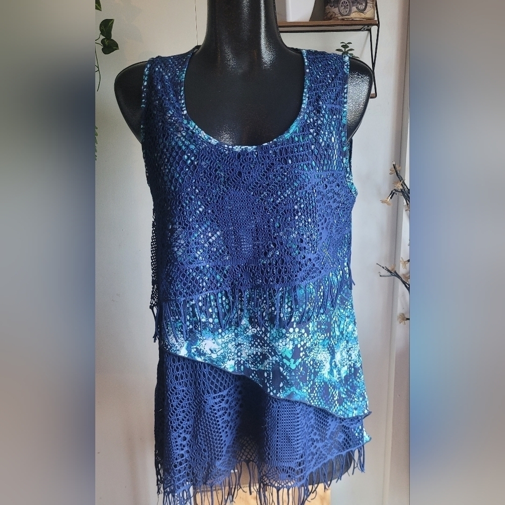 Yvonne Marie Sleeveless Fringe Tunic M